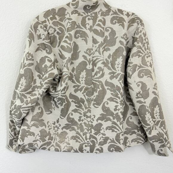 Coldwater Creek Womens Blazer Size 16 Floral Metallic Wool Blend Natural Tan - Picture 6 of 9